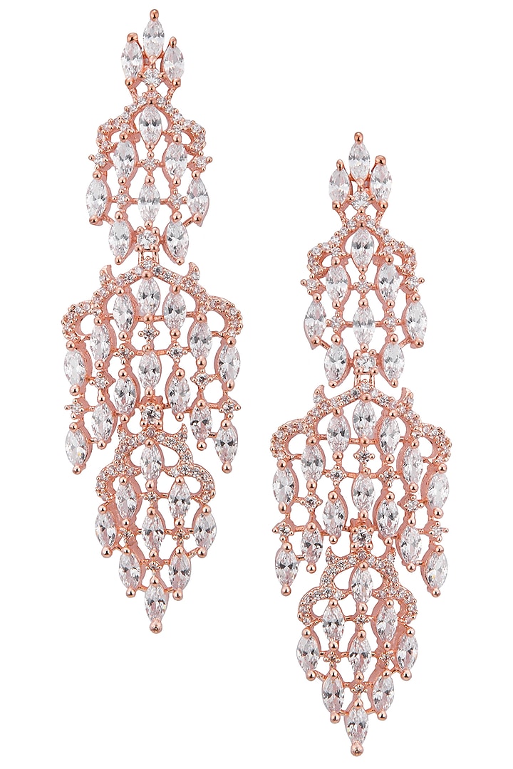 Rose gold plated white sapphire earrings by Tanzila Rab