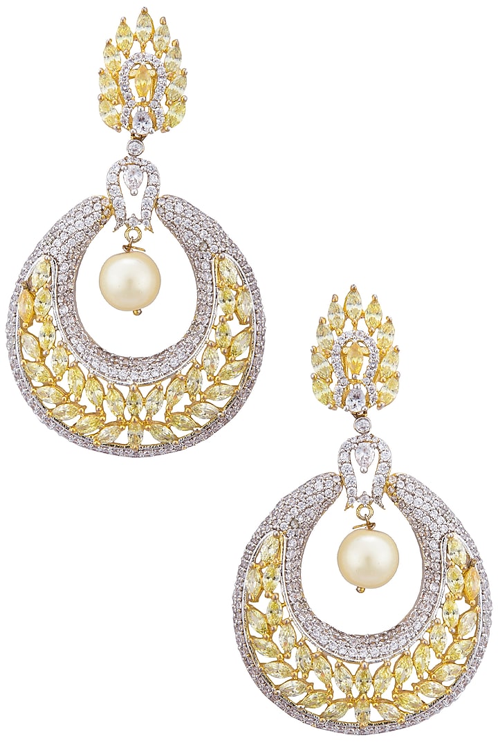 Gold plated sapphire and shell pearl earrings by Tanzila Rab