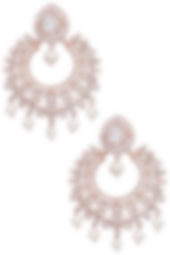 Rose gold plated white sapphire and shell pearl earrings by Tanzila Rab