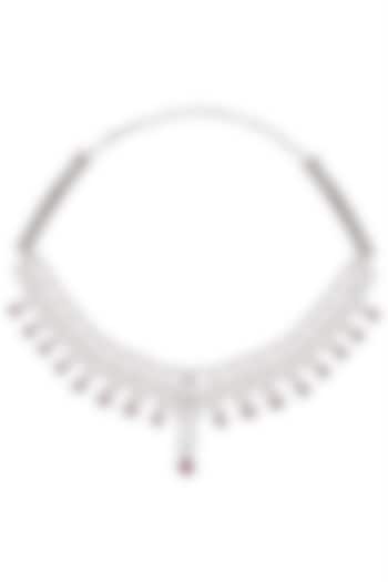 Silver plated white sapphire and ruby necklace by Tanzila Rab