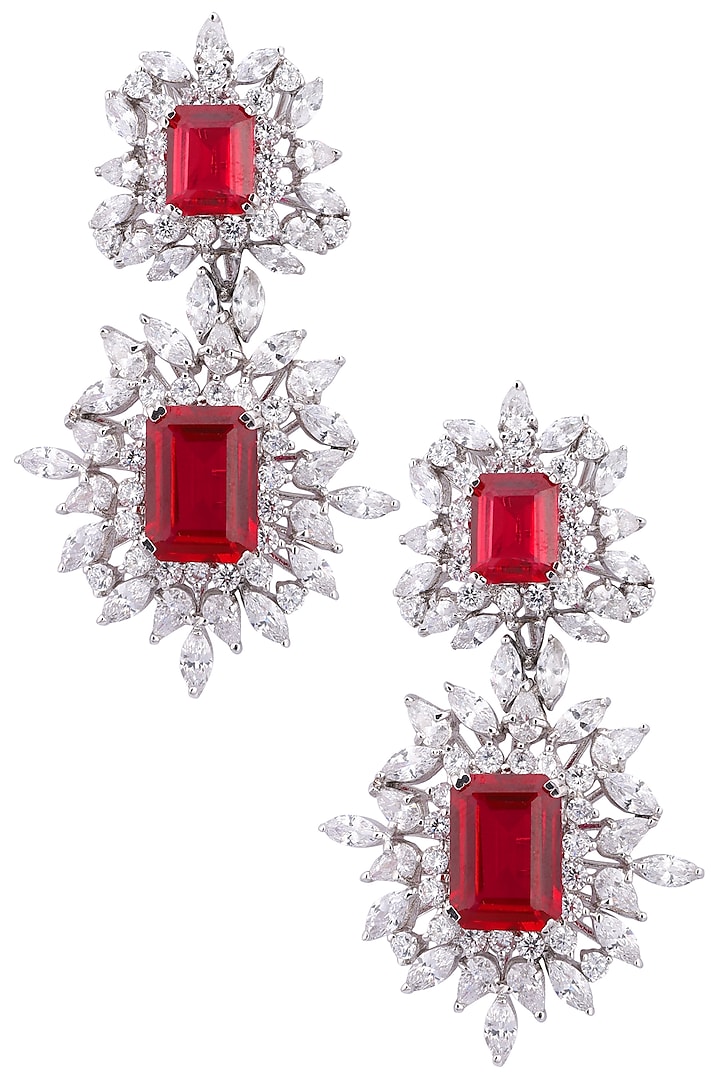 Silver plated ruby and white sapphire earrings by Tanzila Rab