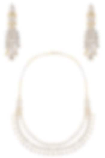 Gold Finish White Sapphire Double String Necklace Set by Tanzila Rab