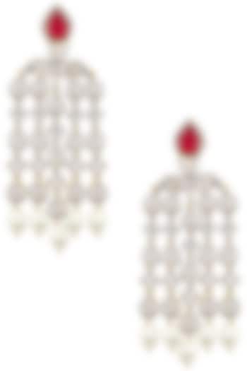 Dual rhodium and 22k gold finish dangler earrings available only at Pernia's Pop Up Shop.