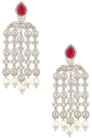 Dual Rhodium and 22K Gold Finish Dangler Earrings by Tanzila Rab
