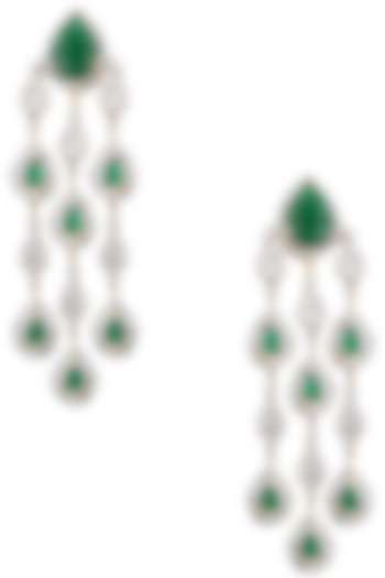 Dual Rhodium and 22K Gold Finish Emerald Studded Earrings by Tanzila Rab