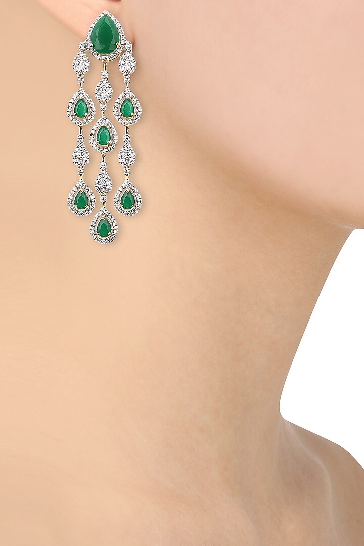 Dual rhodium and 22k gold finish emerald studded earrings available only at Pernia's Pop Up Shop.