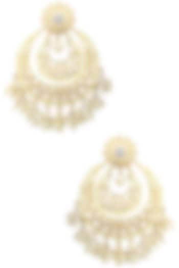 22K Gold Finish Crystal and Pearl Bridal Chandbali Earrings by Tanzila Rab