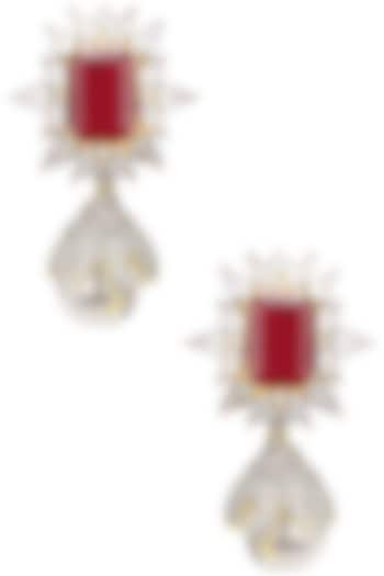 22K Gold Plated Ruby and White Sapphire Earrings by Tanzila Rab