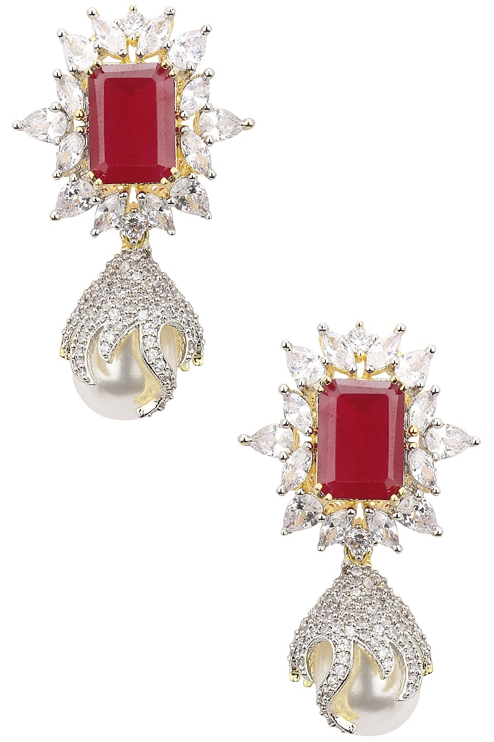 22K Gold Plated Ruby and White Sapphire Earrings by Tanzila Rab