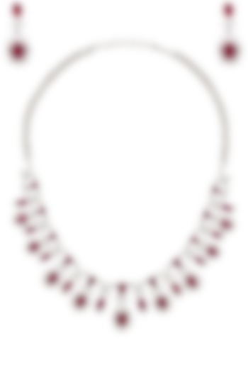 Rhodium Finish White Sapphire and Ruby Necklace by Tanzila Rab