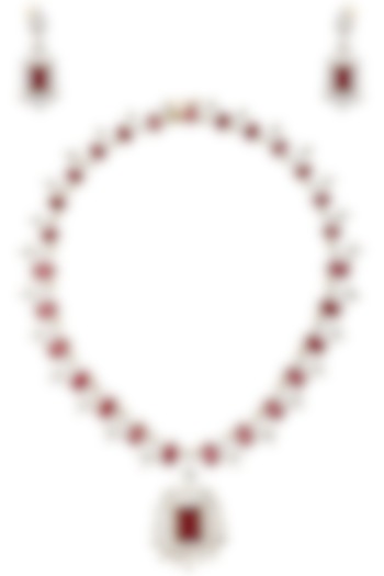 Rhodium and Gold Finish White Sapphire Necklace by Tanzila Rab