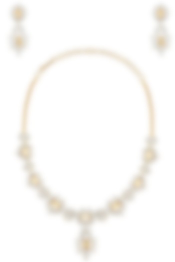Rhodium and Gold Finish White Sapphire and Topaz Necklace Set by Tanzila Rab
