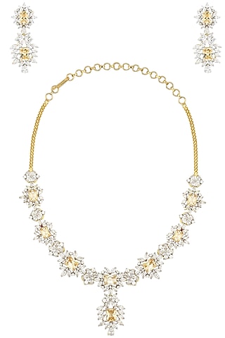 Rhodium and Gold Finish White Sapphire and Topaz Necklace Set by Tanzila Rab