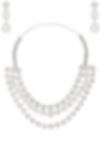 Rhodium Finish White Sapphire Three Line Necklace by Tanzila Rab