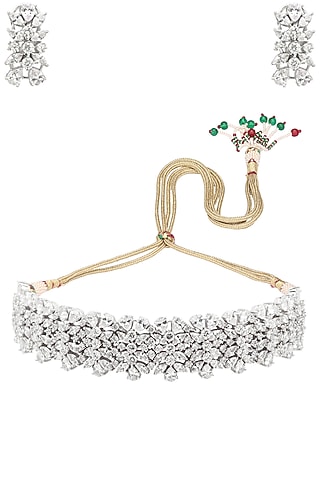 Rhodium Finish White Sapphire Choker Necklace by Tanzila Rab