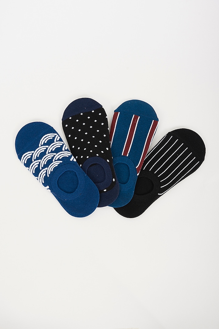 Blue & Black Printed Socks (Set of 4) by TOFFCRAFT at Pernia's Pop Up Shop