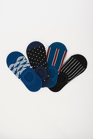 Blue & Black Printed Socks (Set of 4) by TOFFCRAFT