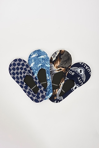 Blue & Black Cotton Socks (Set of 4) by TOFFCRAFT