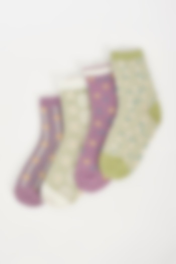 Lavender & Green Cotton Socks (Set of 4) by TOFFCRAFT at Pernia's Pop Up Shop