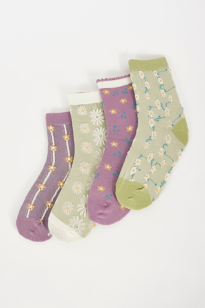 Lavender & Green Cotton Socks (Set of 4) by TOFFCRAFT at Pernia's Pop Up Shop