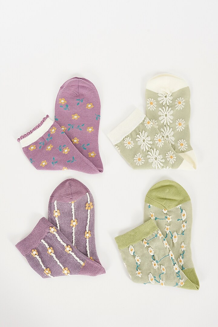 Lavender & Green Cotton Socks (Set of 4) by TOFFCRAFT at Pernia's Pop Up Shop