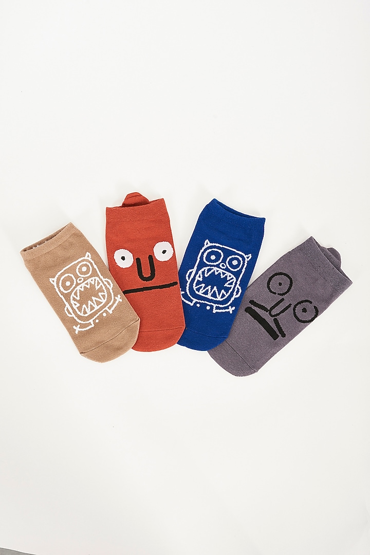 Blue & Black Cotton Socks (Set of 4) by TOFFCRAFT at Pernia's Pop Up Shop