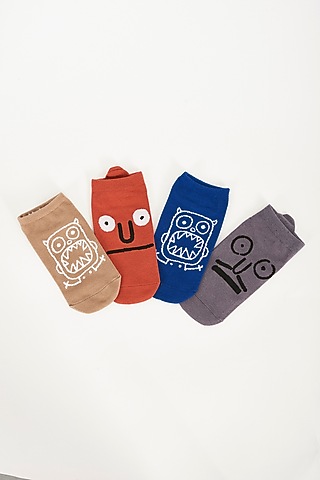 Blue & Black Cotton Socks (Set of 4) by TOFFCRAFT