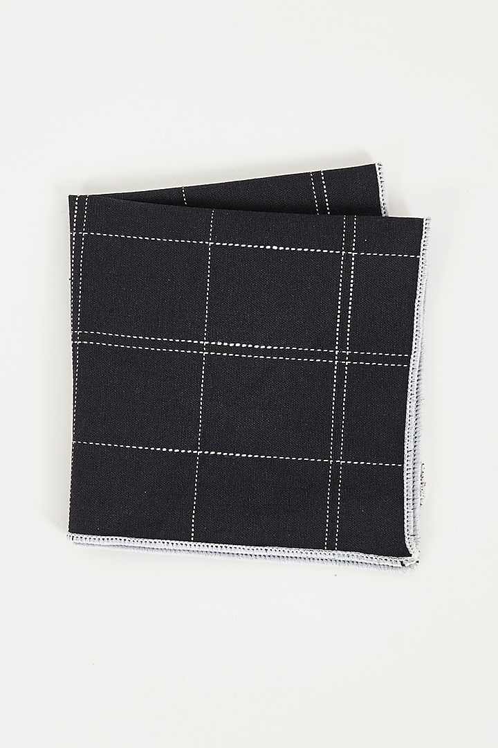 Navy Blue Printed Pocket Square by TOFFCRAFT