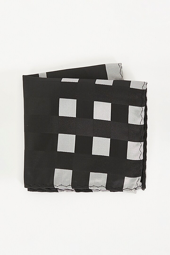 Black Cotton Printed Pocket Square by TOFFCRAFT