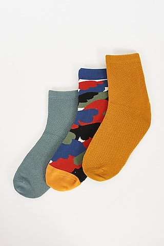 Grey & Mustard Cotton Socks (Set of 3) by TOFFCRAFT