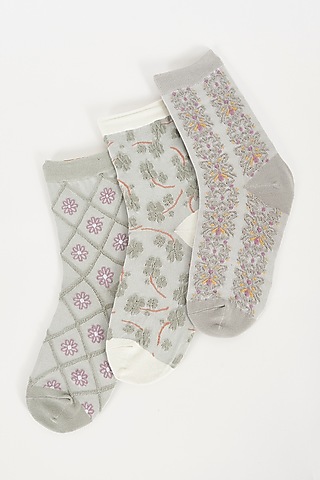 Grey Cotton Socks (Set of 3) by TOFFCRAFT