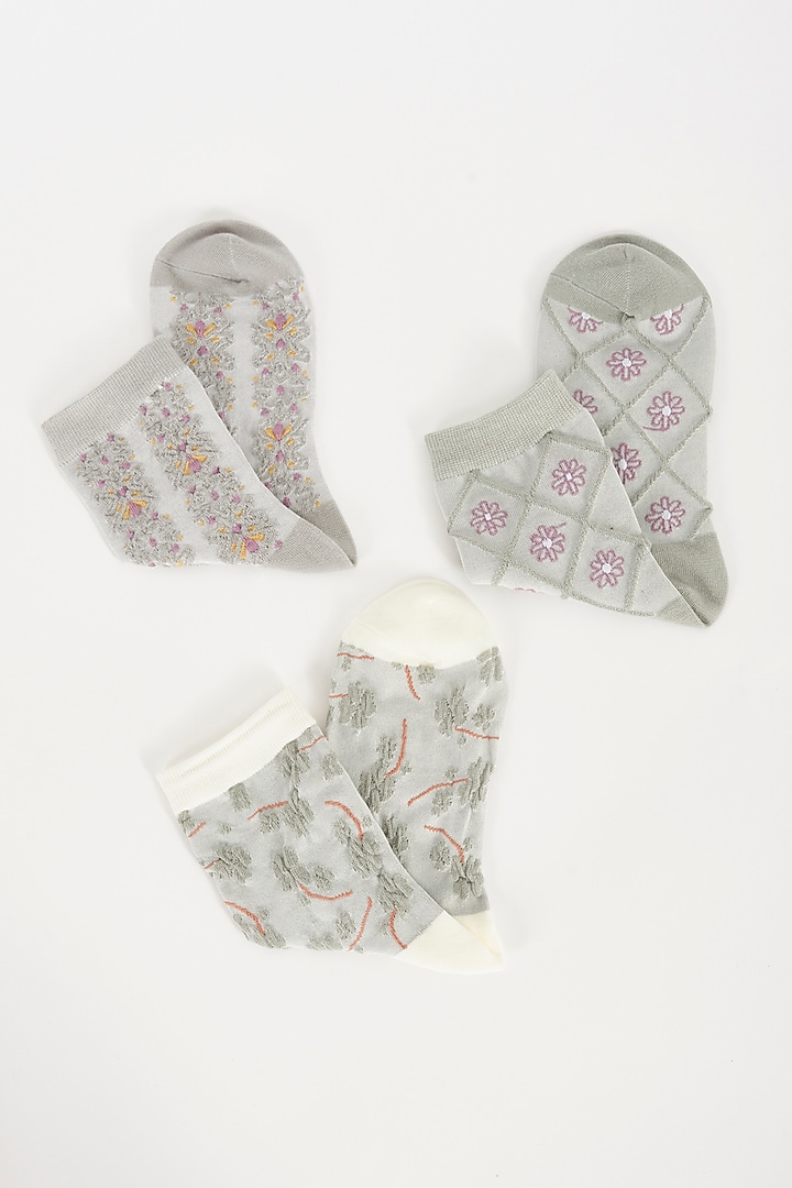 Grey Cotton Socks (Set of 3) by TOFFCRAFT at Pernia's Pop Up Shop