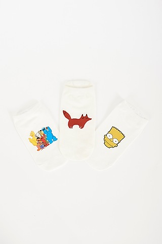 White Cotton Socks (Set of 3) by TOFFCRAFT