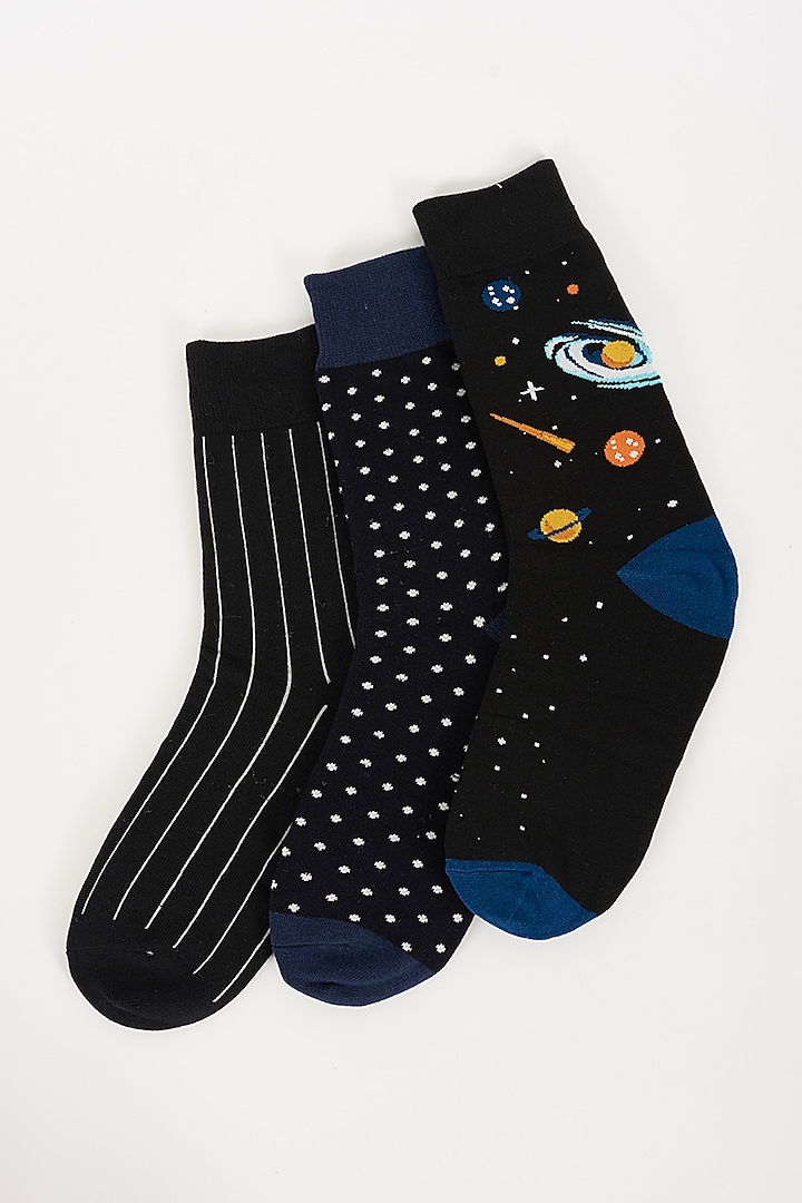 Black Cotton Socks (Set of 3) by TOFFCRAFT