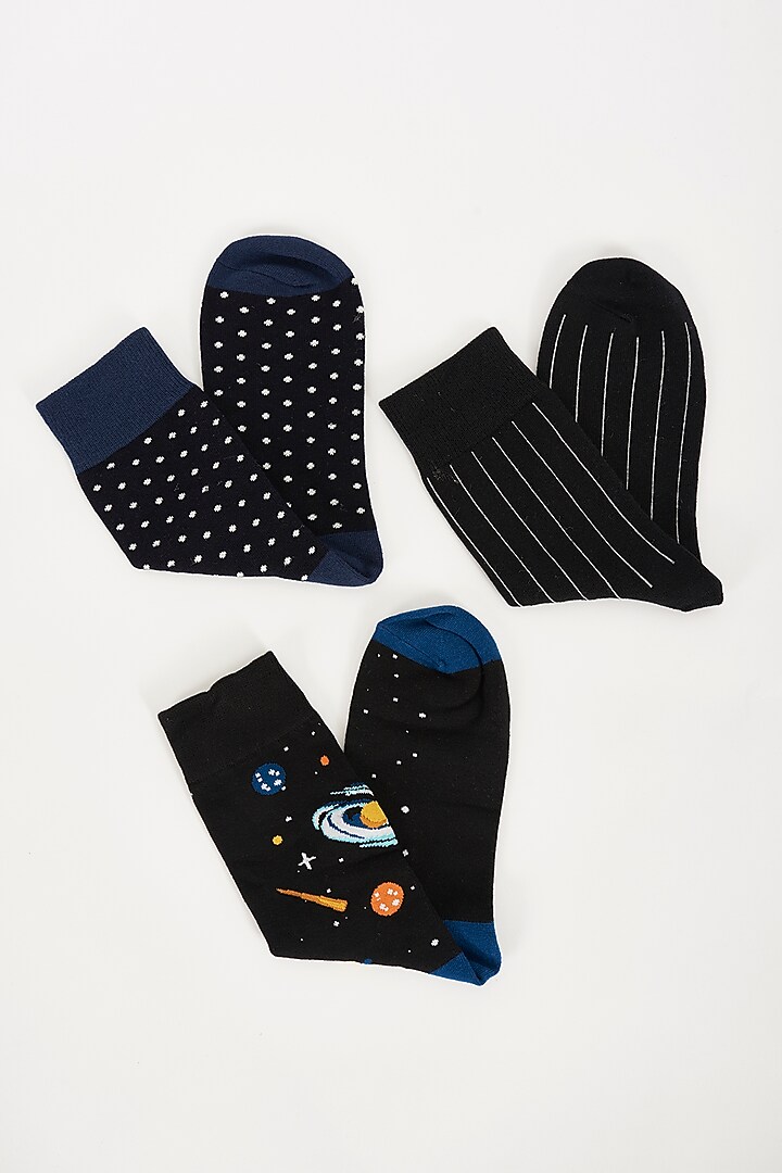 Black Cotton Socks (Set of 3) by TOFFCRAFT at Pernia's Pop Up Shop