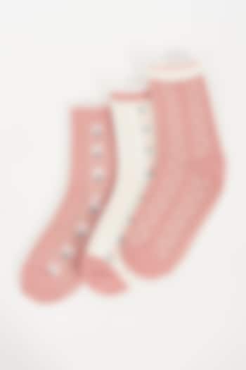 Pink & White Cotton Socks (Set of 3) by TOFFCRAFT