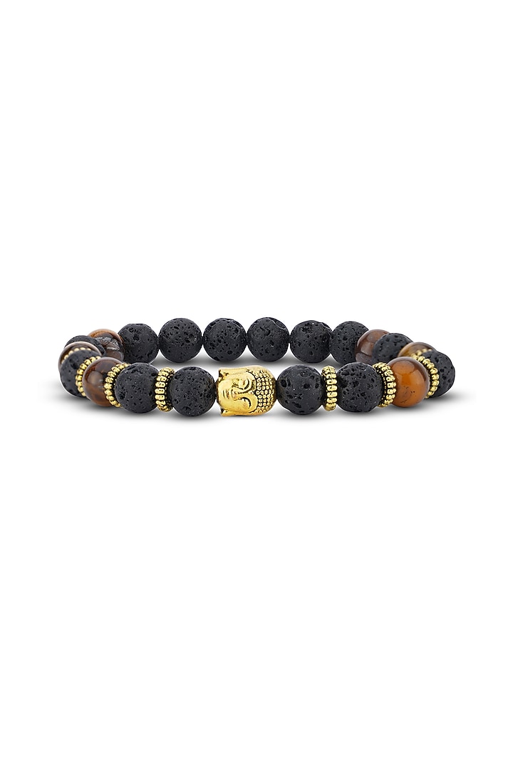 Gold Finish Buddha Bracelet With Brown Beads by TOFFCRAFT at Pernia's Pop Up Shop