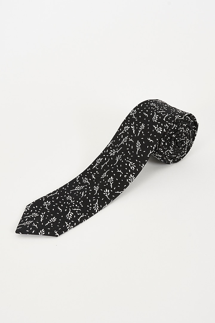 Black Cotton Printed Necktie by TOFFCRAFT