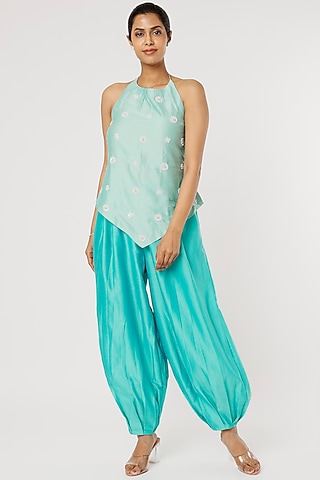 Baby Blue Chanderi Silk Dhoti Set by TOJ by Akanksha and Akriti