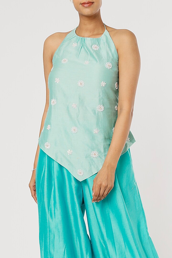 Baby Blue Chanderi Silk Dhoti Set by TOJ by Akanksha and Akriti at Pernia's Pop Up Shop