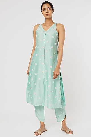 Baby Blue Embroidered Kurta Set by TOJ by Akanksha and Akriti