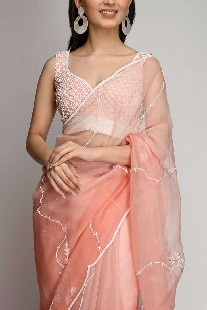Pink Chanderi Embroidered Party Wear Saree Set by TOJ by Akanksha and Akriti at Pernia's Pop Up Shop