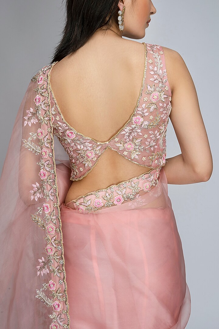 Pink Chanderi Embroidered Party Wear Saree Set by TOJ by Akanksha and Akriti at Pernia's Pop Up Shop