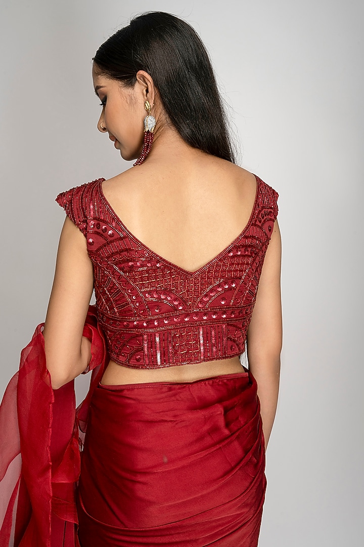 Maroon Embroidered Party Wear Saree Set by TOJ by Akanksha and Akriti at Pernia's Pop Up Shop