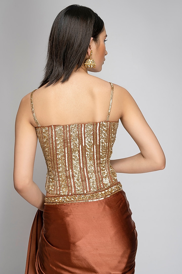 Copper Silk Embroidered Party Wear Saree Set by TOJ by Akanksha and Akriti at Pernia's Pop Up Shop