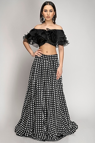 Black Printed Skirt Set by TOJ by Akanksha and Akriti