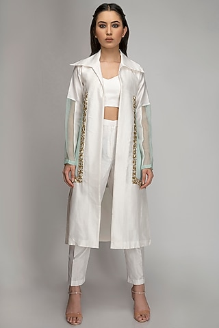 White Embroidered Jacket Set by TOJ by Akanksha and Akriti