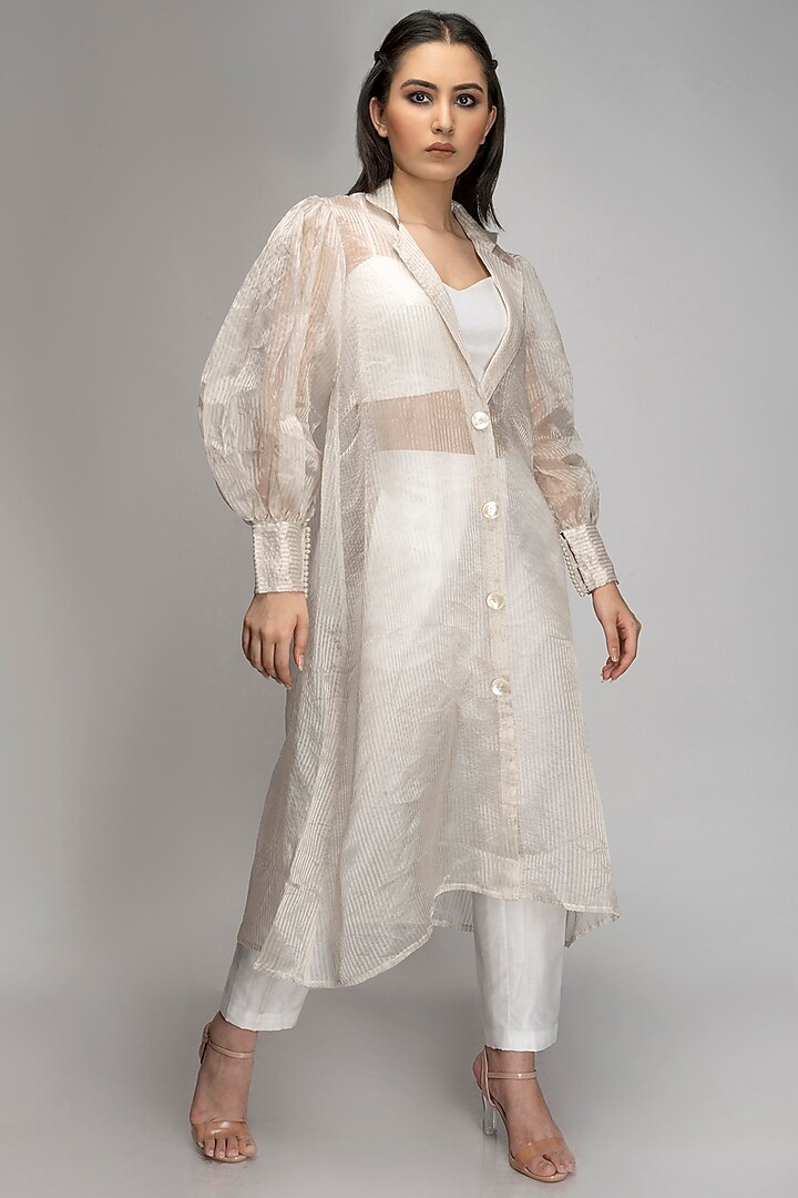 Off-White Embroidered Jacket Set by TOJ by Akanksha and Akriti