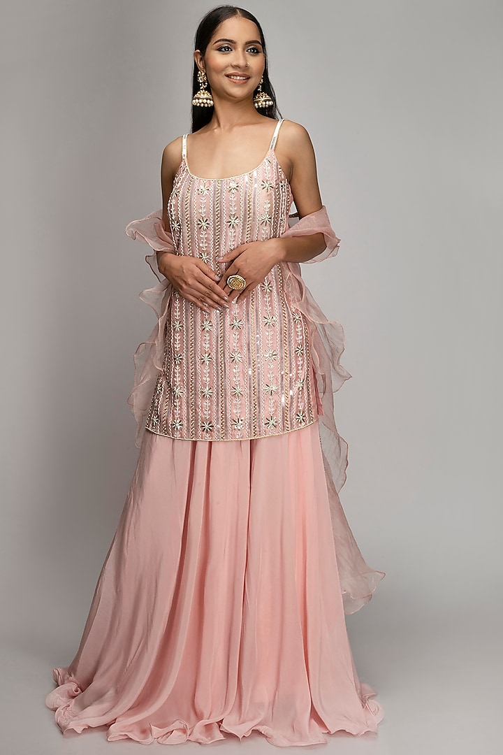 Light Pink Embroidered Gharara Set by TOJ by Akanksha and Akriti at Pernia's Pop Up Shop