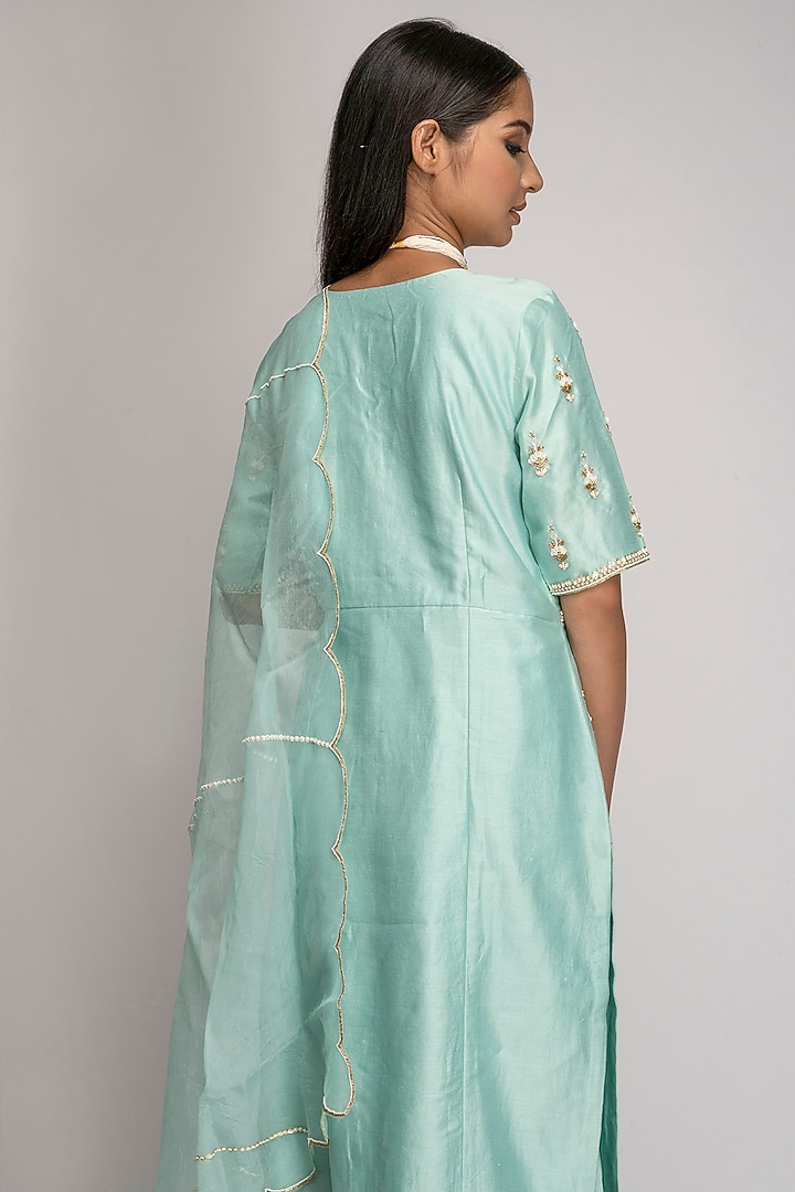 Baby Blue Organza Embroidered Kurta Set by TOJ by Akanksha and Akriti at Pernia's Pop Up Shop